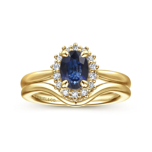 14K Yellow Gold Oval Halo Sapphire and Diamond Engagement Ring
