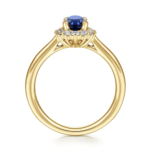 14K Yellow Gold Oval Halo Sapphire and Diamond Engagement Ring