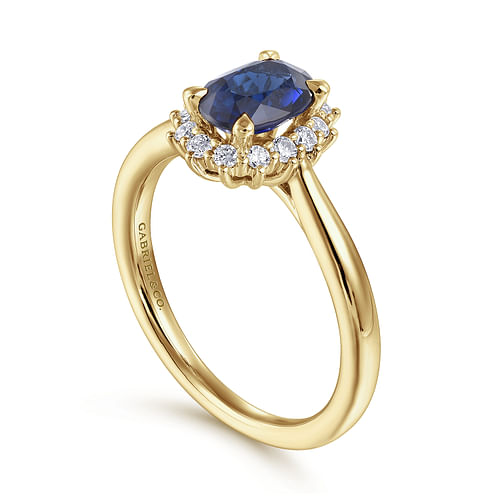 14K Yellow Gold Oval Halo Sapphire and Diamond Engagement Ring