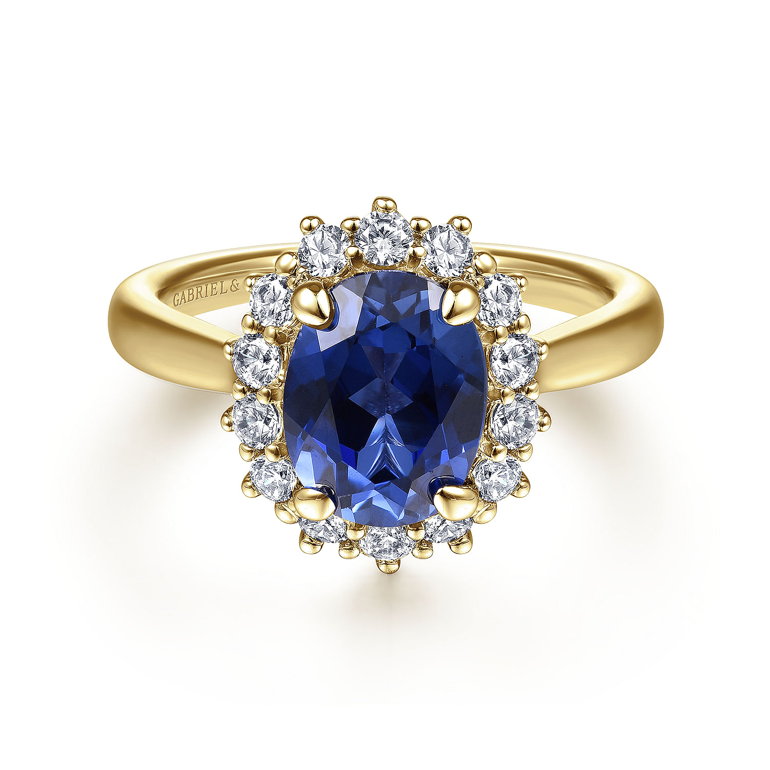 Gabriel - 14K Yellow Gold Oval Halo Sapphire and Diamond Engagement Ring