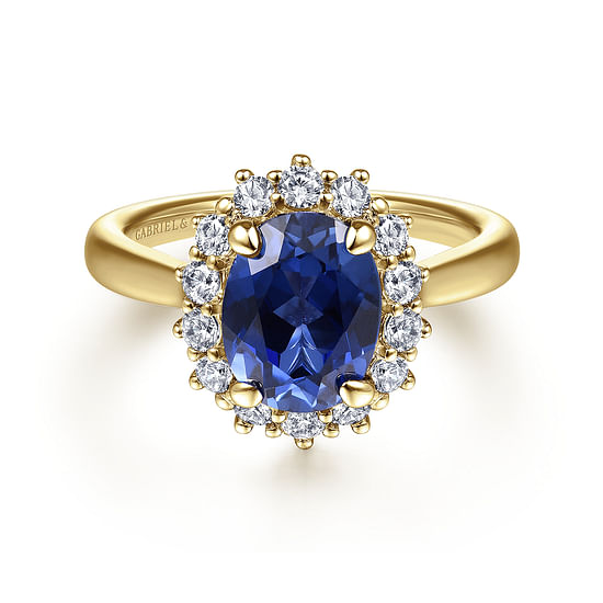 Gabriel - 14K Yellow Gold Oval Halo Sapphire and Diamond Engagement Ring