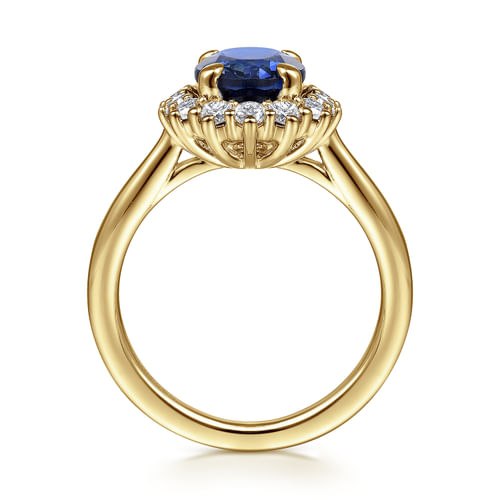 14K Yellow Gold Oval Halo Sapphire and Diamond Engagement Ring
