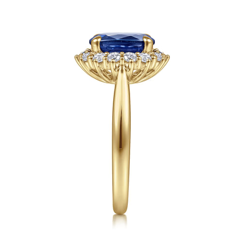 14K Yellow Gold Oval Halo Sapphire and Diamond Engagement Ring