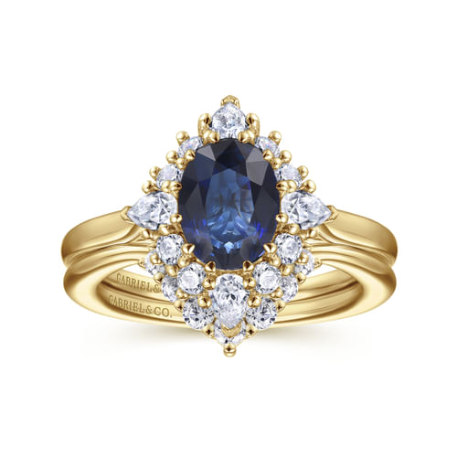 14K Yellow Gold Oval Halo Sapphire and Diamond Engagement Ring