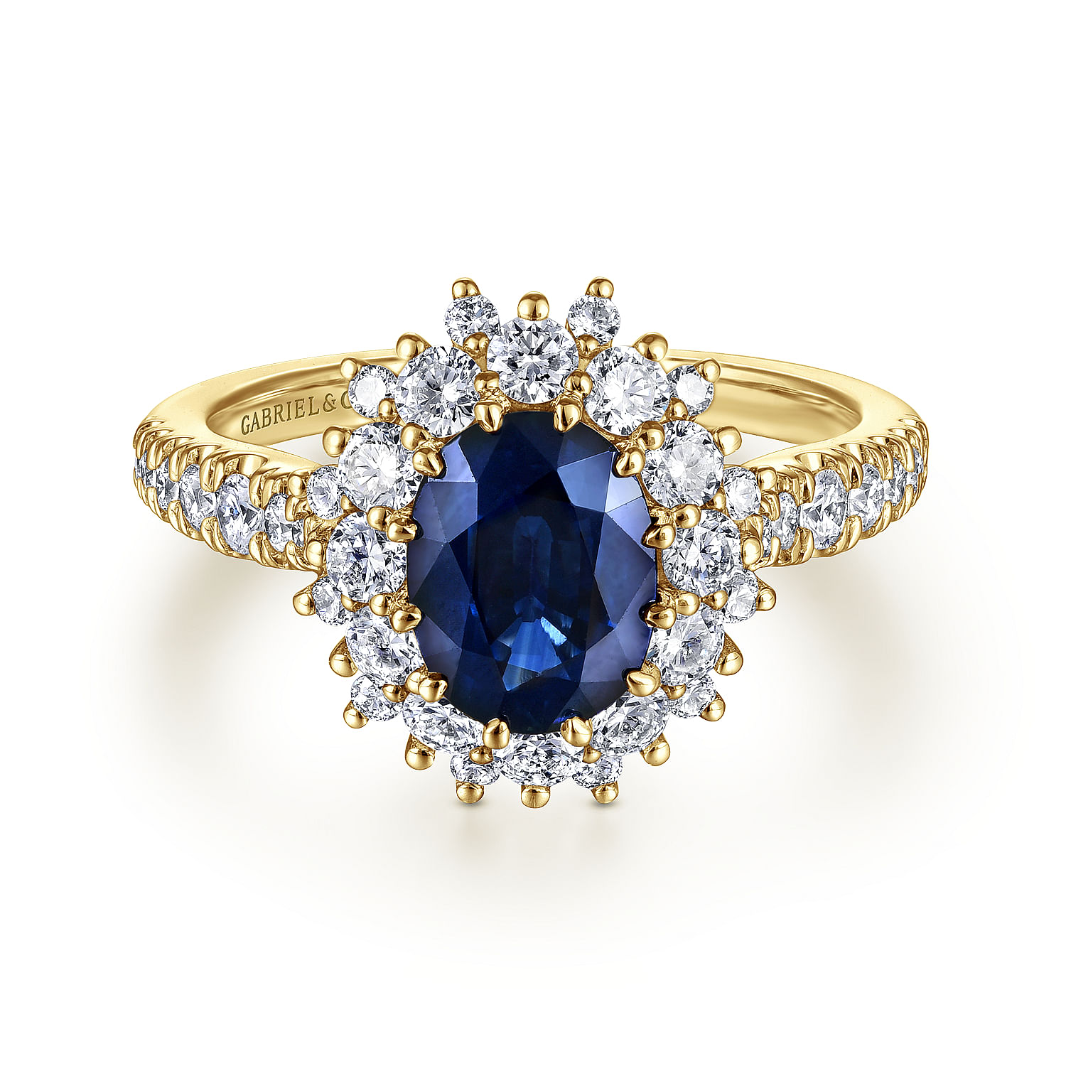 Gabriel - 14K Yellow Gold Oval Halo Sapphire and Diamond Engagement Ring