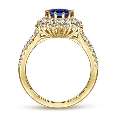 14K Yellow Gold Oval Halo Sapphire and Diamond Engagement Ring