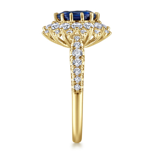 14K Yellow Gold Oval Halo Sapphire and Diamond Engagement Ring