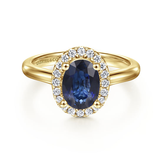 Gabriel - 14K Yellow Gold Oval Halo Sapphire and Diamond Engagement Ring