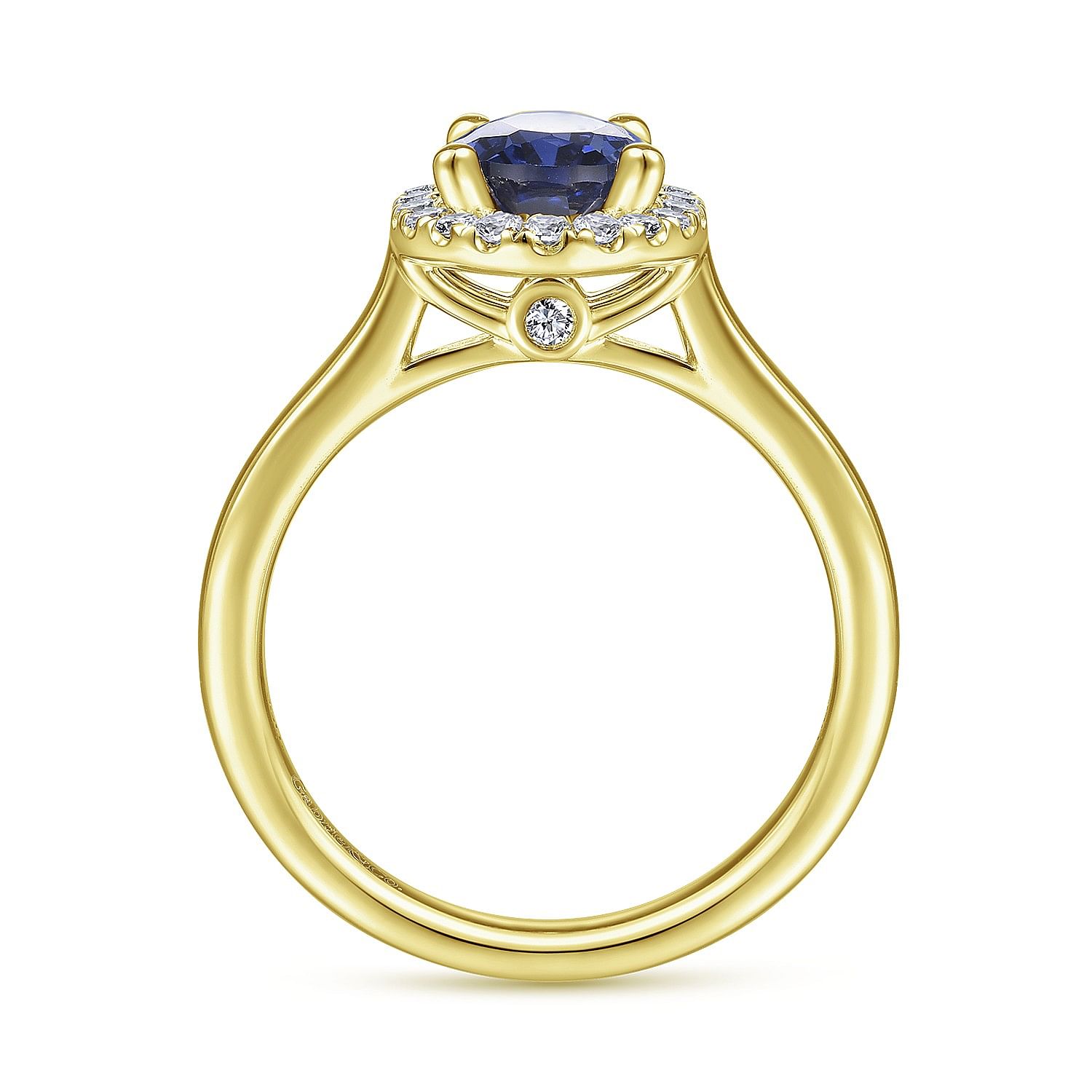 14K Yellow Gold Oval Halo Sapphire and Diamond Engagement Ring