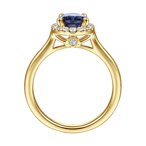 14K Yellow Gold Oval Halo Sapphire and Diamond Engagement Ring