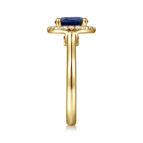14K Yellow Gold Oval Halo Sapphire and Diamond Engagement Ring
