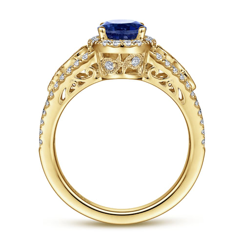 14K Yellow Gold Oval Halo Sapphire and Diamond Engagement Ring