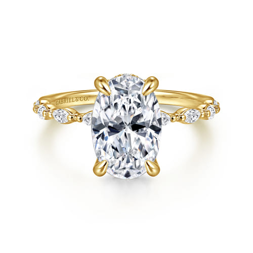 14K Yellow Gold Oval Hidden Halo Diamond Engagement Ring
