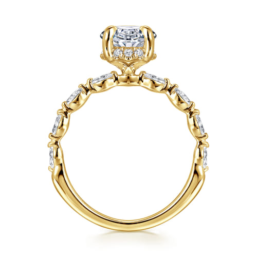 14K Yellow Gold Oval Hidden Halo Diamond Engagement Ring