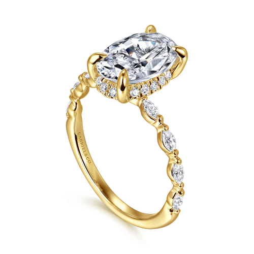14K Yellow Gold Oval Hidden Halo Diamond Engagement Ring