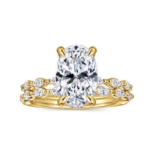 14K Yellow Gold Oval Hidden Halo Diamond Engagement Ring