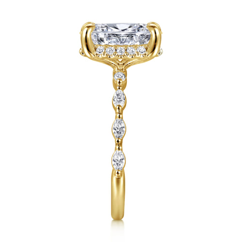 14K Yellow Gold Oval Hidden Halo Diamond Engagement Ring
