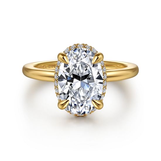 Gabriel - 14K Yellow Gold Oval Hidden Halo Diamond Engagement Ring