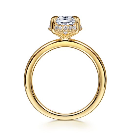 14K Yellow Gold Oval Hidden Halo Diamond Engagement Ring angle 2