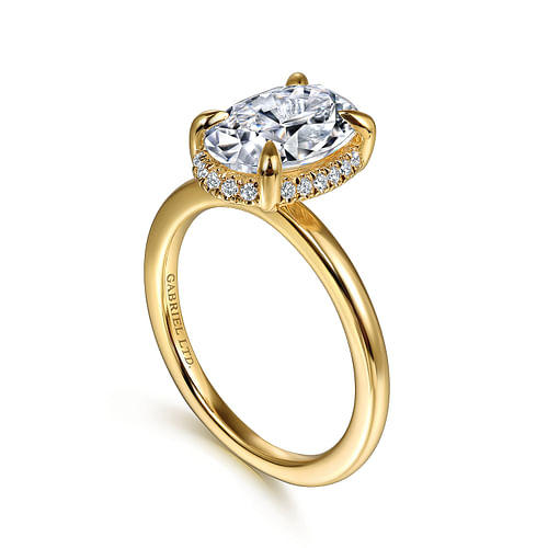 14K Yellow Gold Oval Hidden Halo Diamond Engagement Ring