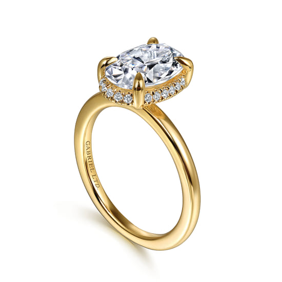 14K Yellow Gold Oval Hidden Halo Diamond Engagement Ring angle 3
