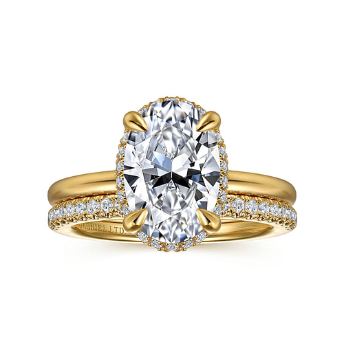 14K Yellow Gold Oval Hidden Halo Diamond Engagement Ring