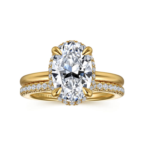 14K Yellow Gold Oval Hidden Halo Diamond Engagement Ring angle 4