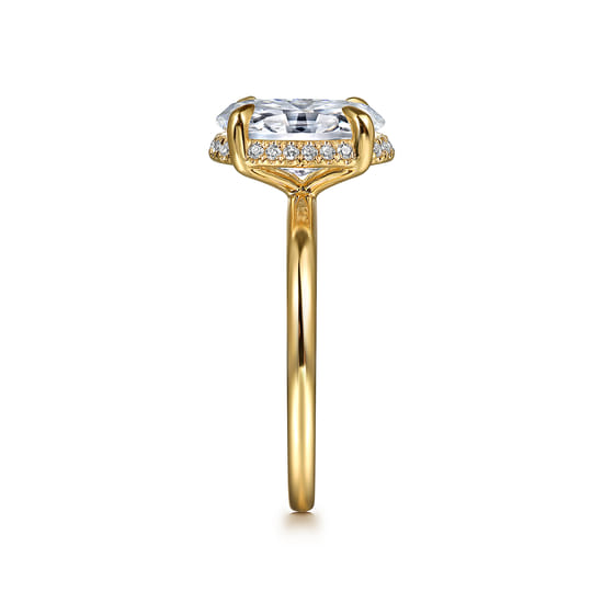 14K Yellow Gold Oval Hidden Halo Diamond Engagement Ring angle 5