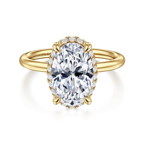 14K Yellow Gold Oval Hidden Halo Diamond Engagement Ring