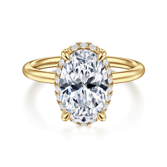 14K Yellow Gold Oval Hidden Halo Diamond Engagement Ring