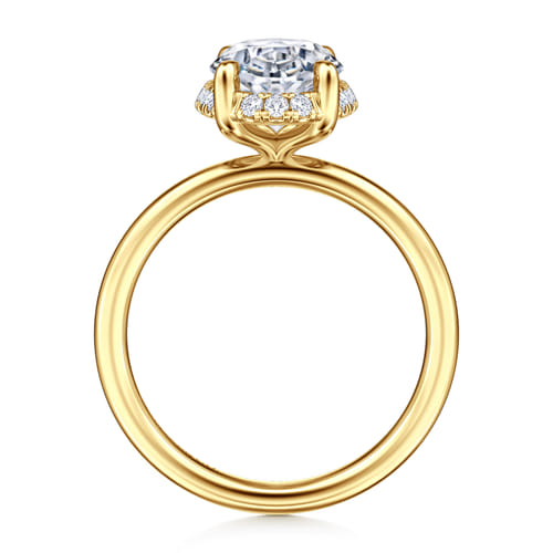 14K Yellow Gold Oval Hidden Halo Diamond Engagement Ring