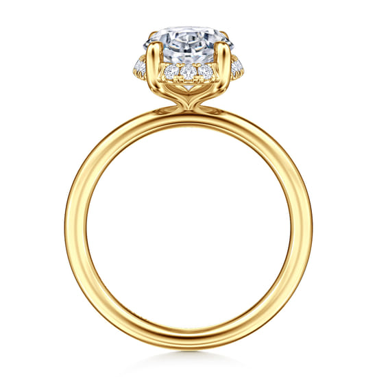 14K Yellow Gold Oval Hidden Halo Diamond Engagement Ring angle 2