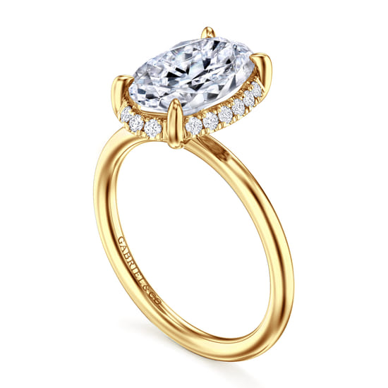 14K Yellow Gold Oval Hidden Halo Diamond Engagement Ring angle 3