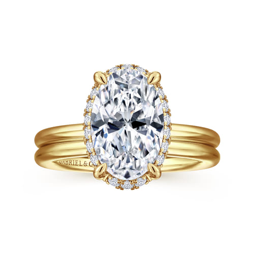 14K Yellow Gold Oval Hidden Halo Diamond Engagement Ring