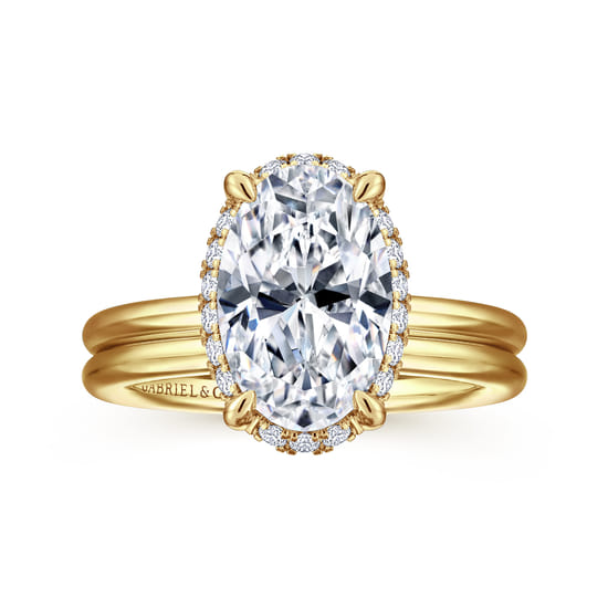 14K Yellow Gold Oval Hidden Halo Diamond Engagement Ring angle 4