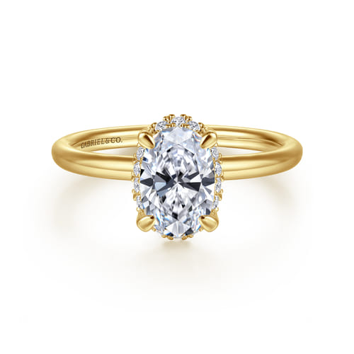 14K Yellow Gold Oval Hidden Halo Diamond Engagement Ring