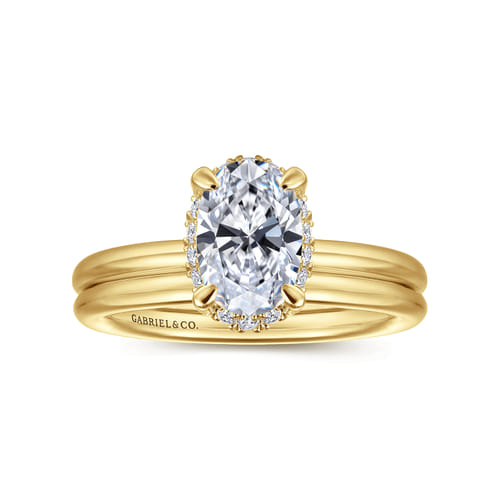 14K Yellow Gold Oval Hidden Halo Diamond Engagement Ring