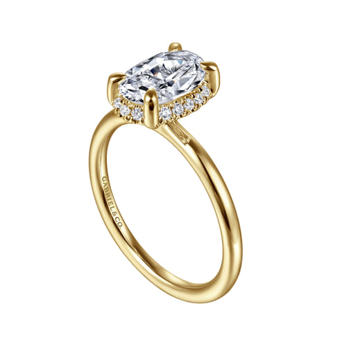 14K Yellow Gold Oval Hidden Halo Diamond Engagement Ring