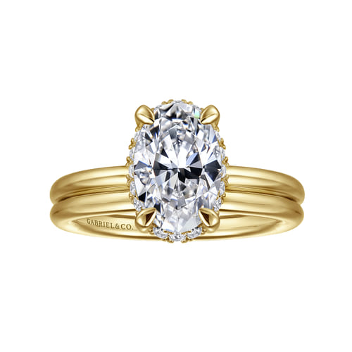 14K Yellow Gold Oval Hidden Halo Diamond Engagement Ring