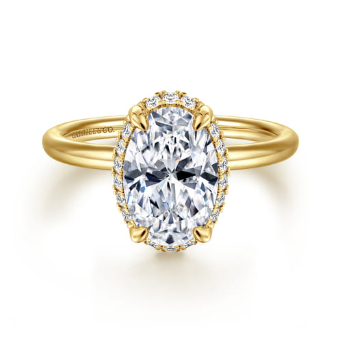 14K Yellow Gold Oval Hidden Halo Diamond Engagement Ring