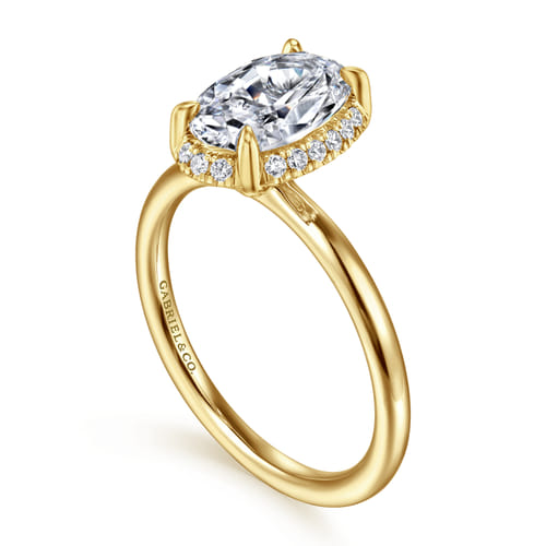 14K Yellow Gold Oval Hidden Halo Diamond Engagement Ring