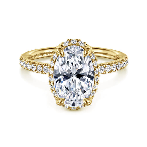 14K Yellow Gold Oval Hidden Halo Diamond Engagement Ring