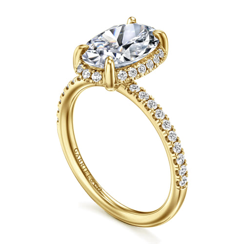 14K Yellow Gold Oval Hidden Halo Diamond Engagement Ring