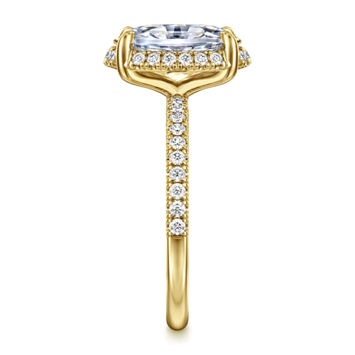 14K Yellow Gold Oval Hidden Halo Diamond Engagement Ring