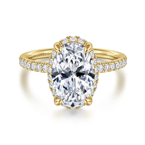 14K Yellow Gold Oval Hidden Halo Diamond Engagement Ring