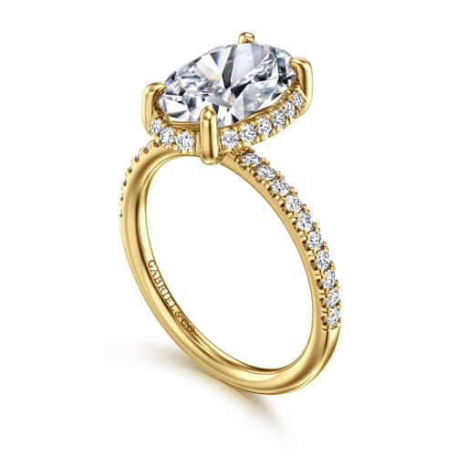 14K Yellow Gold Oval Hidden Halo Diamond Engagement Ring