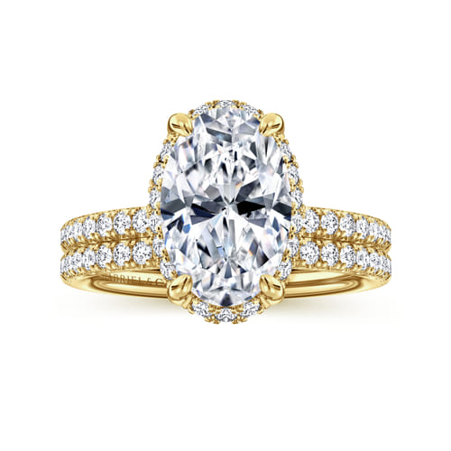 14K Yellow Gold Oval Hidden Halo Diamond Engagement Ring