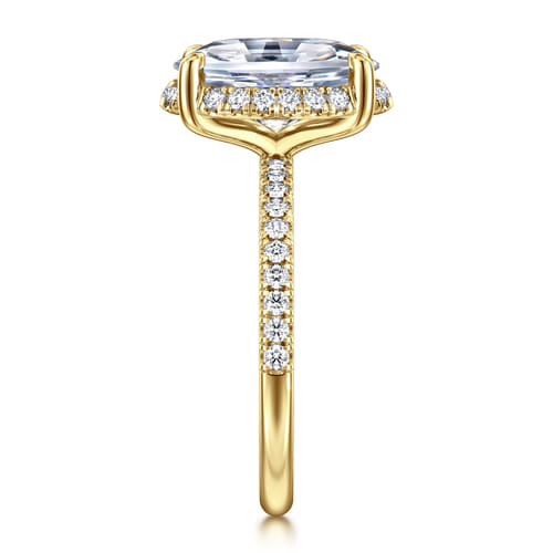 14K Yellow Gold Oval Hidden Halo Diamond Engagement Ring