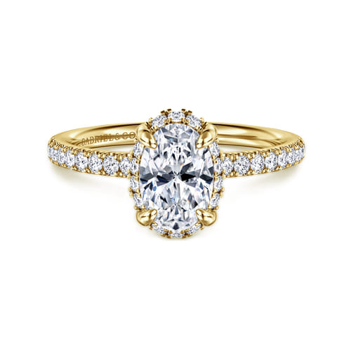 14K Yellow Gold Oval Hidden Halo Diamond Engagement Ring