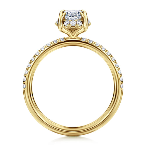 14K Yellow Gold Oval Hidden Halo Diamond Engagement Ring